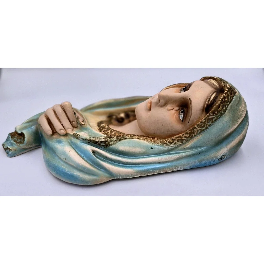Vintage 1960's Chalkware Virgin Mary Weeping Wall Plaque Our Lady of Sorrows